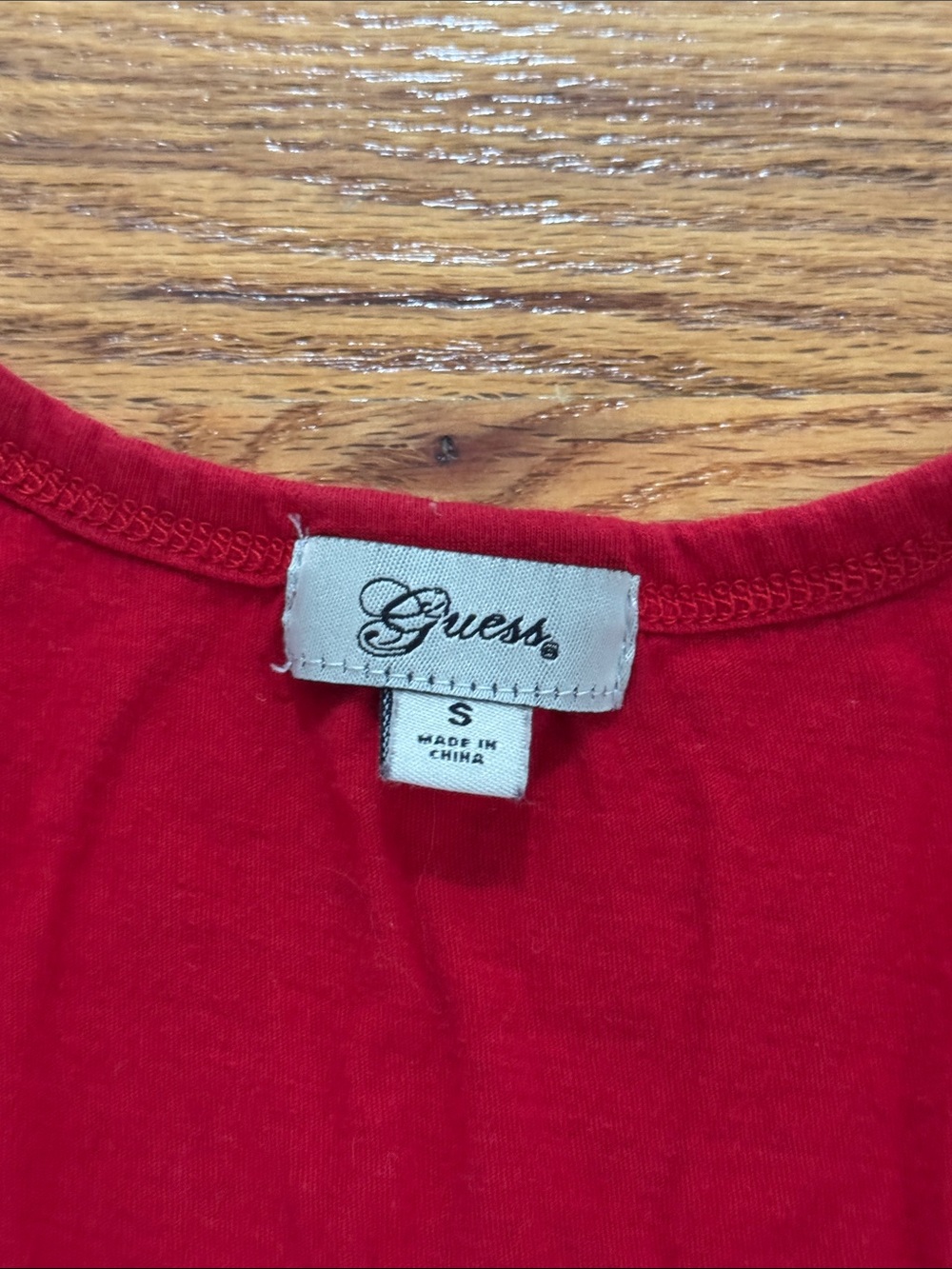 Guess Red Rhinestone Script Scoop Neck Tee - Picture 3 of 4